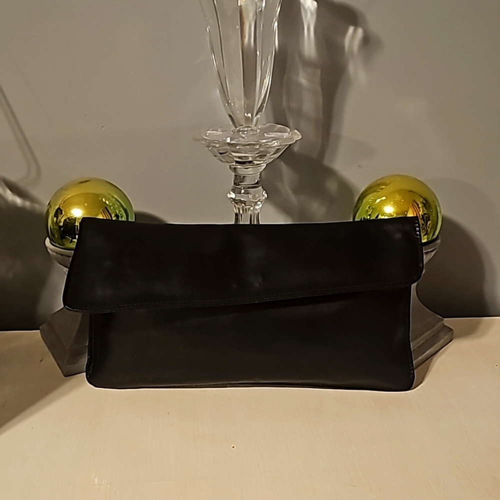Original Teek-Orr Genuine Leather Clutch, Black, Fold Over w/Hidden Zip, Snap Cl